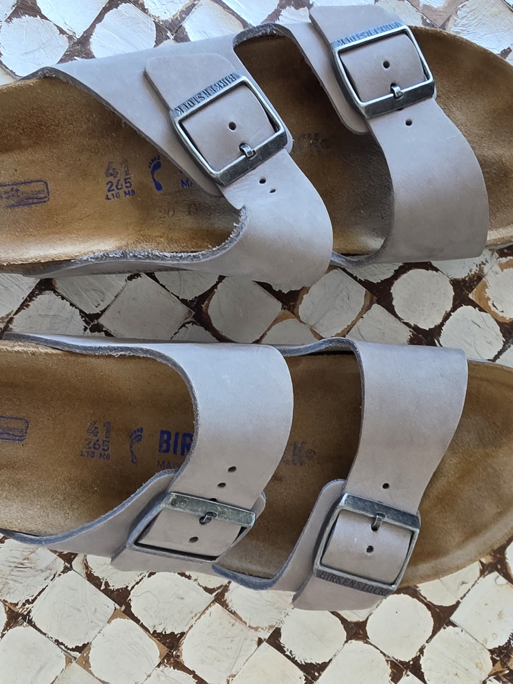 Birkenstock Two-Strap Buckle Sandals in Light Gray